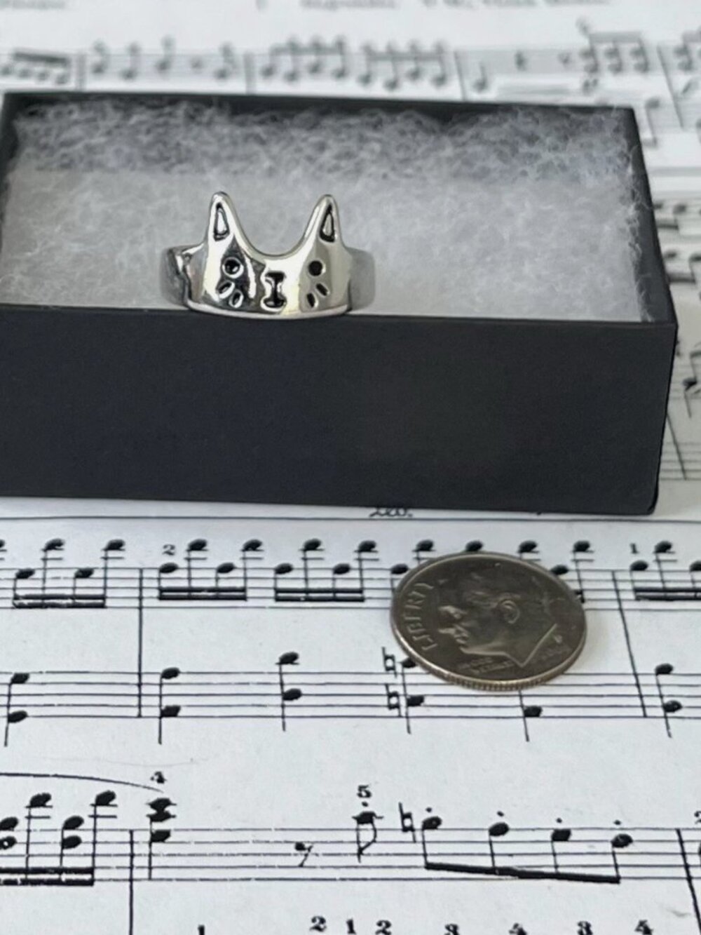 Cute Cat Face Ring Silver Tone Enamel Kitty Adjustable Style